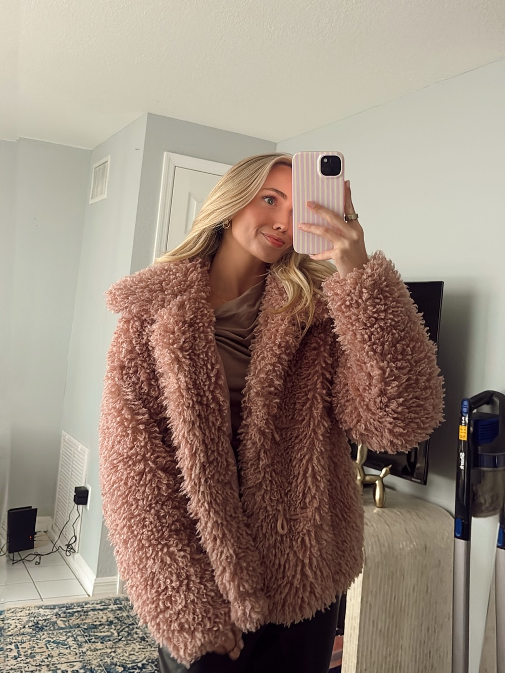 Lauren Conrad Pink Mauve Toggle-Front Teddy Jacket